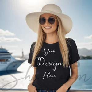 Women's Black T-Shirt Mockup, Front View