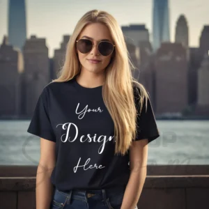 Women's Black T-Shirt Mockup, Front View