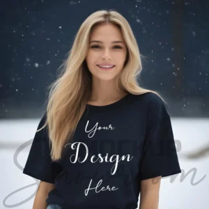 Women's Black T-Shirt Mockup, Front View