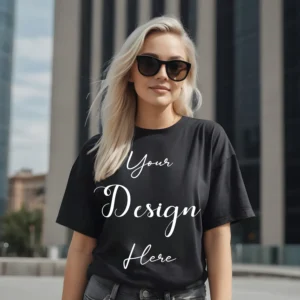 Women's Black T-Shirt Mockup, Front View