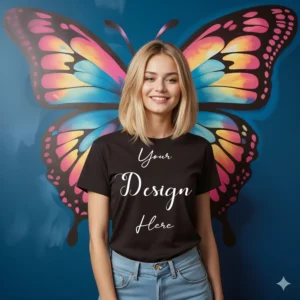 Women's Black T-Shirt Mockup, Front View