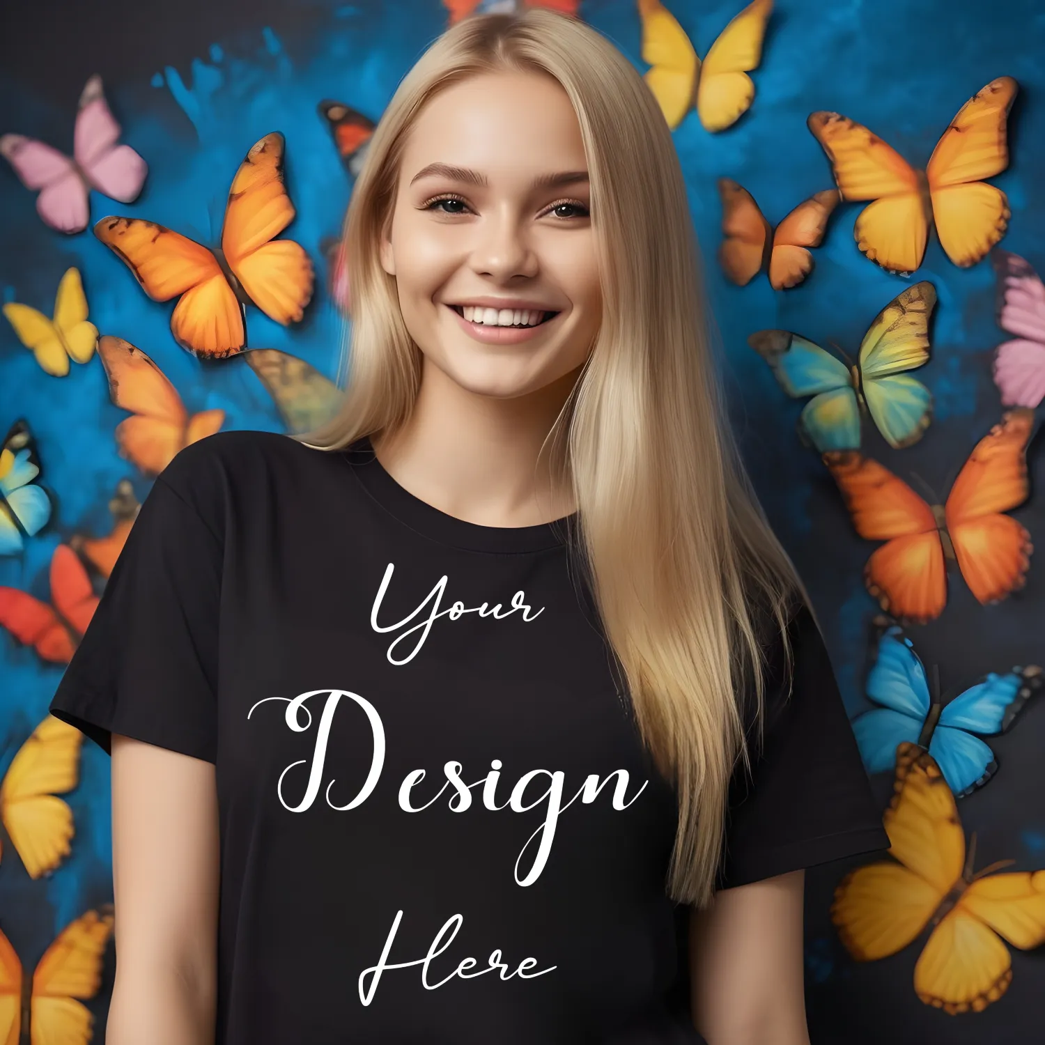 Women's Black T-Shirt Mockup, Front View