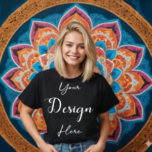 Women's Black T-Shirt Mockup, Front View