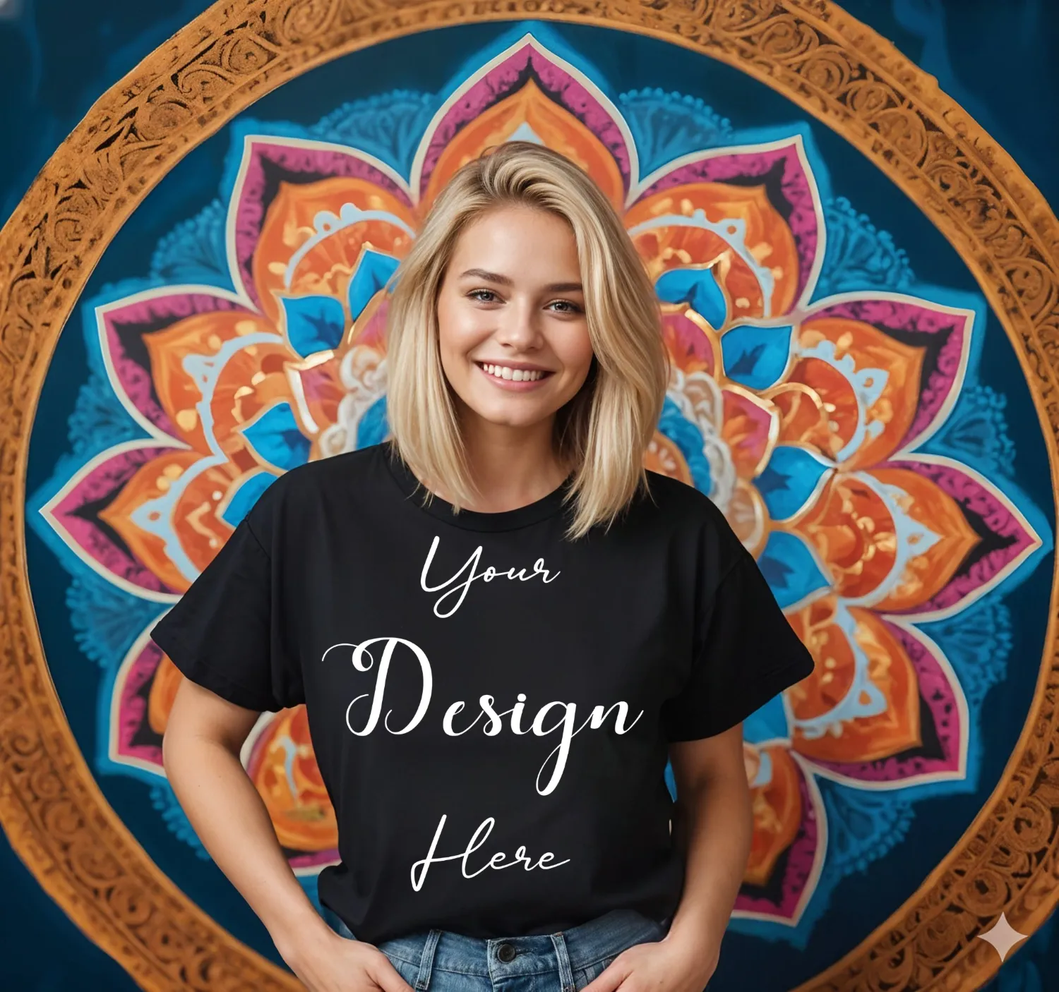 Women's Black T-Shirt Mockup, Front View