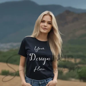 Women's Black T-Shirt Mockup, Front View