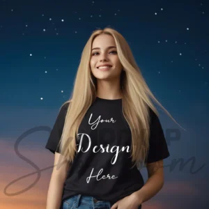 Women's Black T-Shirt Mockup, Front View