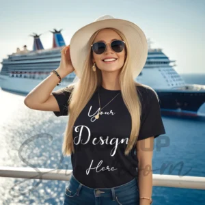 Women's Black T-Shirt Mockup, Front View