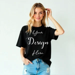 Women's Black T-Shirt Mockup, Front View