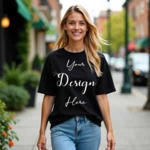 Women's Black T-Shirt Mockup, Front View