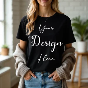 Women's Black T-Shirt Mockup, Front View