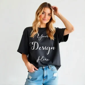 Women's Black T-Shirt Mockup, Front View