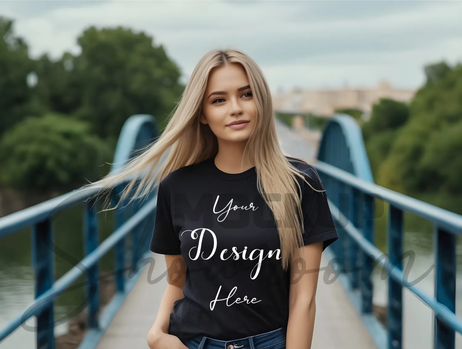 Women's Black T-Shirt Mockup, Front View