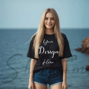 Women's Black T-Shirt Mockup, Front View