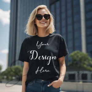 Women's Black T-Shirt Mockup, Front View