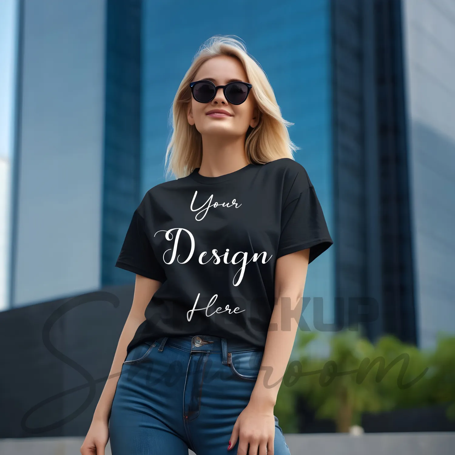 Women's Black T-Shirt Mockup, Front View