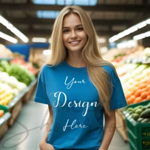 Women's Blue T-Shirt Mockup, Front View