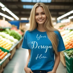 Women's Blue T-Shirt Mockup, Front View