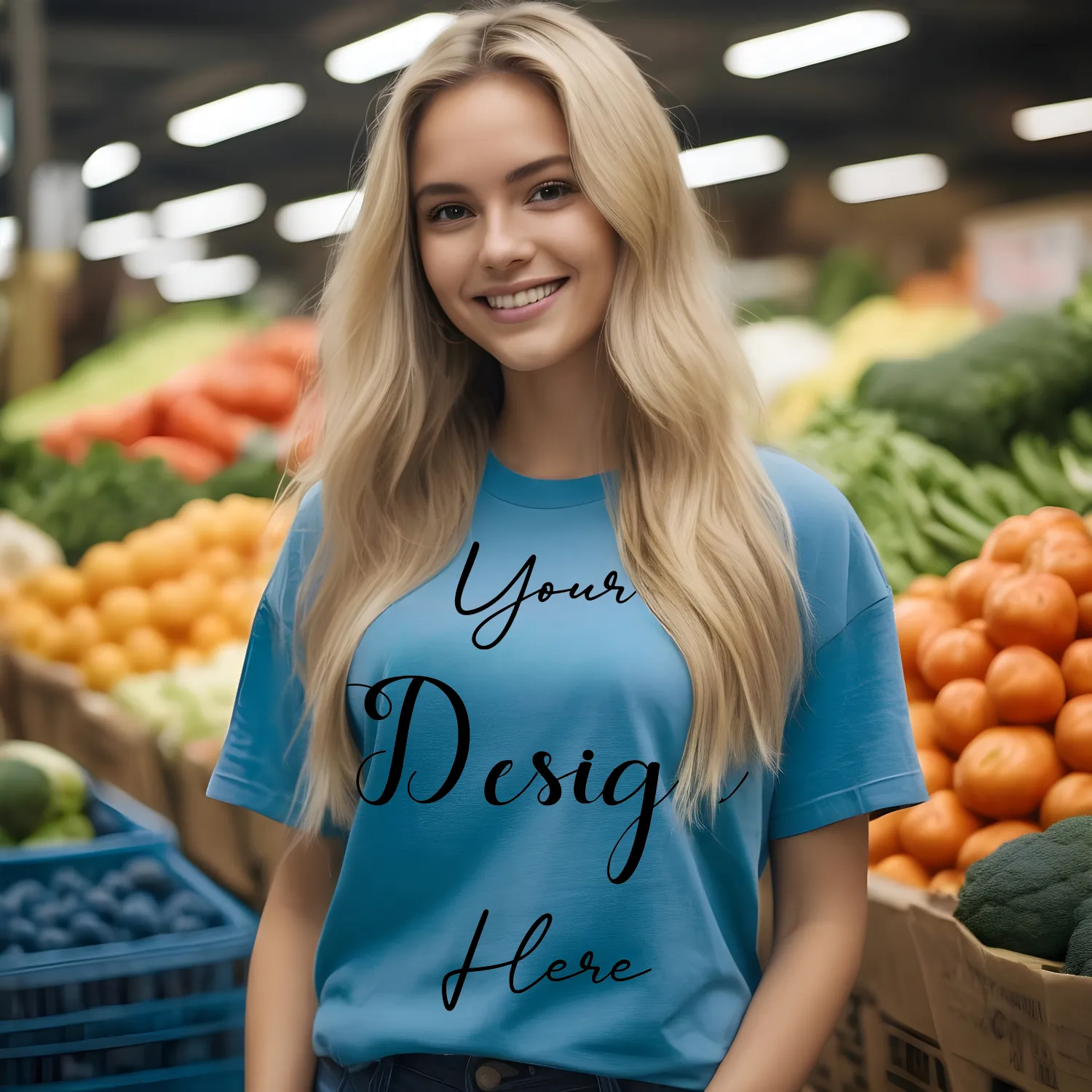 Women's Blue T-Shirt Mockup, Front View