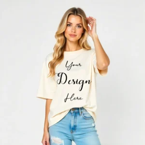 Women's Cream T-Shirt Mockup, Front View