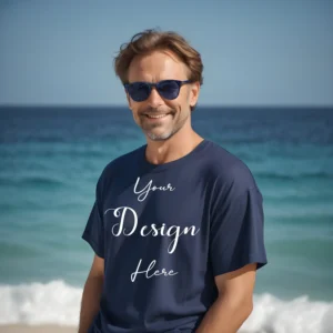 Mens Dark Blue T-Shirt Mockup, Front View
