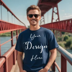 Mens Dark Blue T-Shirt Mockup, Front View