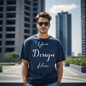 Mens Dark Blue T-Shirt Mockup, Front View