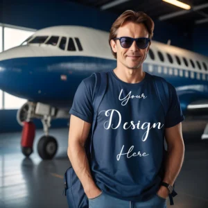 Mens Dark Blue T-Shirt Mockup, Front View