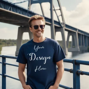 Mens Dark Blue T-Shirt Mockup, Front View