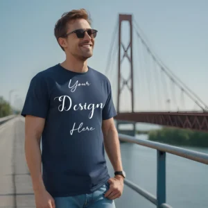 Mens Dark Blue T-Shirt Mockup, Front View