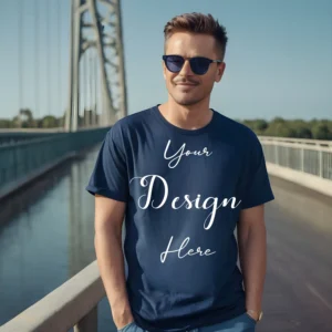 Mens Dark Blue T-Shirt Mockup, Front View
