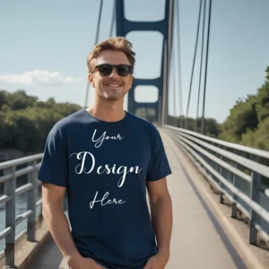 Mens Dark Blue T-Shirt Mockup, Front View