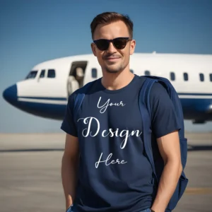 Mens Dark Blue T-Shirt Mockup, Front View