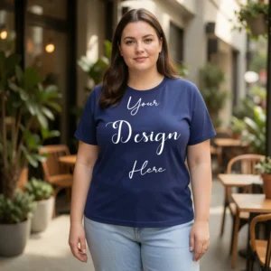 Womens Dark Blue Plus-size T-shirt Mockup-2 Front View | For Etsy, Shopify and POD Sellers