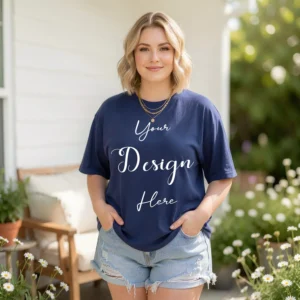 Womens Dark Blue Plus-size T-shirt Mockup-6 Front View | For Etsy, Shopify and POD Sellers