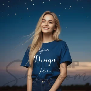 Women's Dark Blue T-Shirt Mockup, Front View