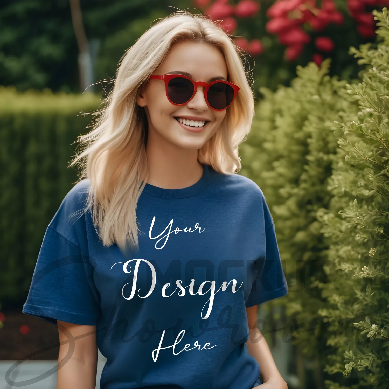 Women's Dark Blue T-Shirt Mockup, Front View