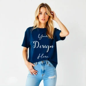 Women's Dark Blue T-Shirt Mockup, Front View
