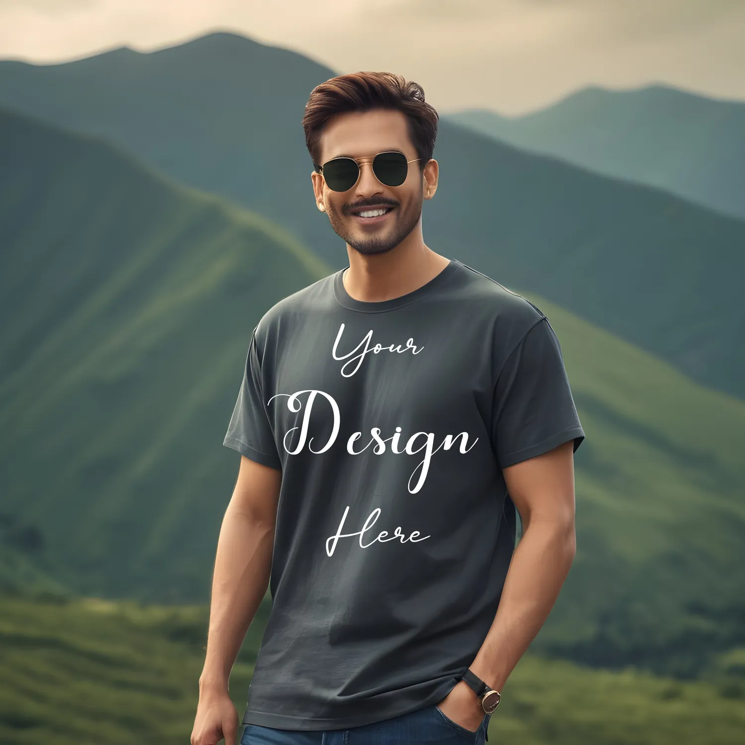 Mens Dark Gray T-Shirt Mockup, Front View