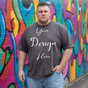 Mens Black Plus-size T-shirt Mockup, Front View