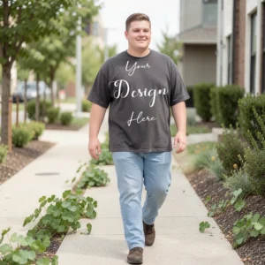 Mens Black Plus-size T-shirt Mockup, Front View