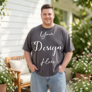 Mens Black Plus-size T-shirt Mockup, Front View