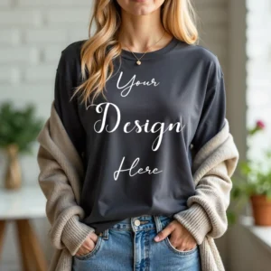 Women's Dark Gray T-Shirt Mockup, Front View