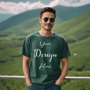 Mens Dark Green T-Shirt Mockup, Front View