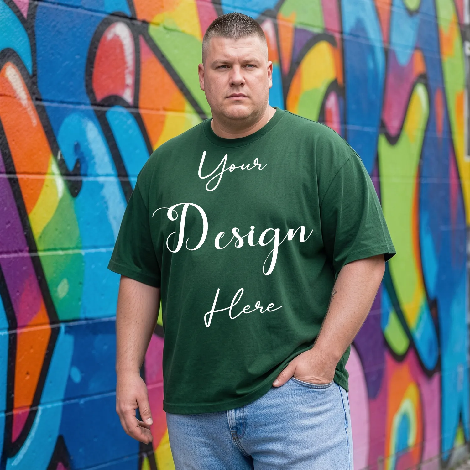Mens Black Plus-size T-shirt Mockup, Front View