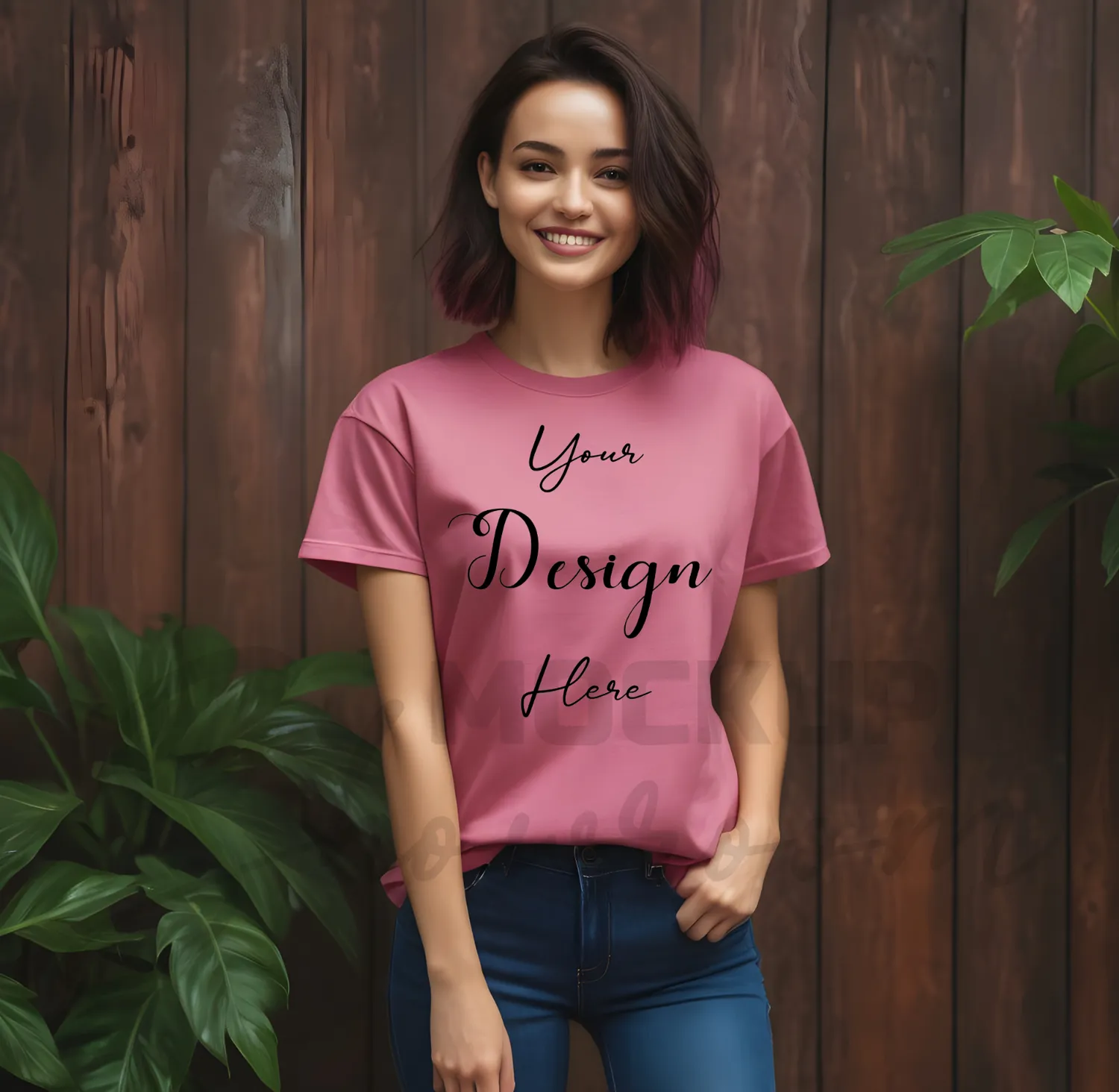 Women's Dark Pink T-Shirt Mockup, Front View