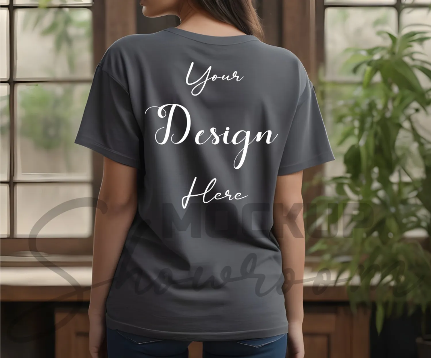 Women's Gray T-Shirt Mockup, Back View