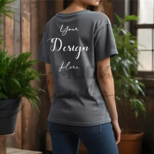 Women's Gray T-Shirt Mockup, Back View