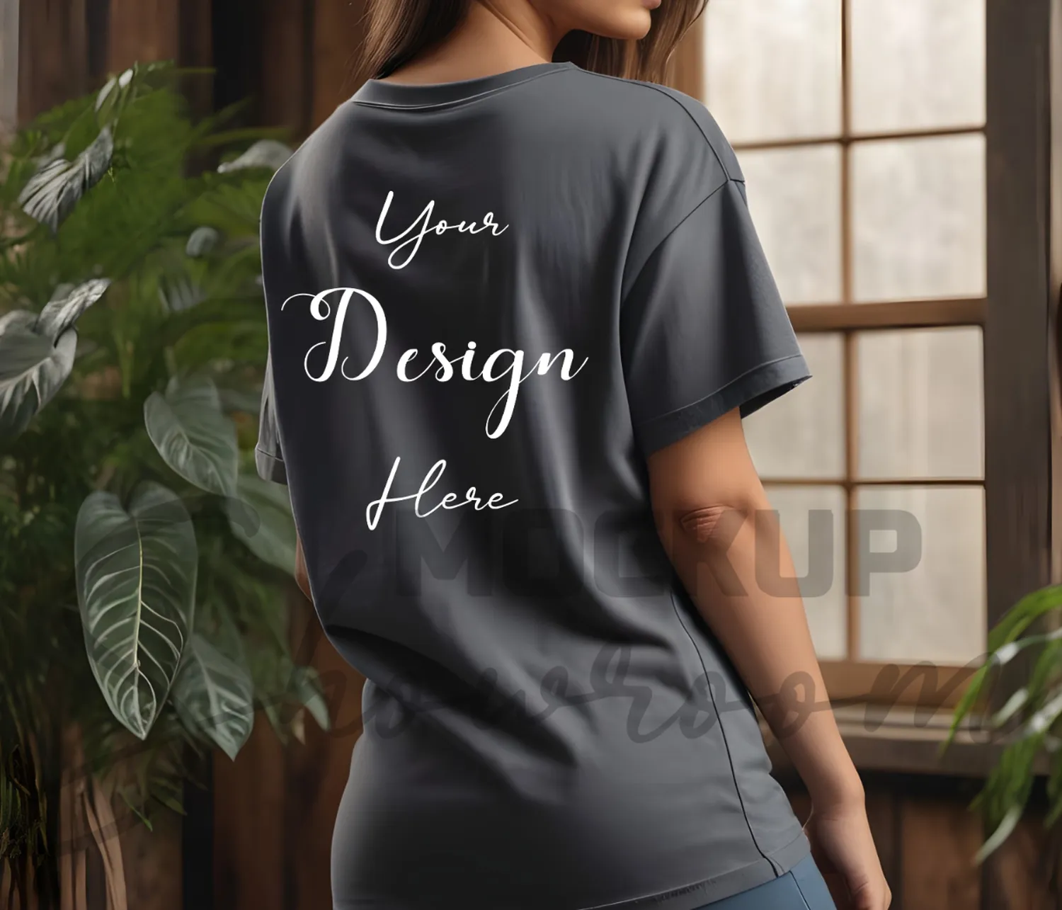 Women's Gray T-Shirt Mockup, Back View