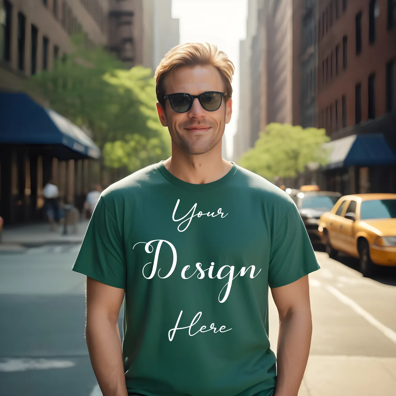 Mens Green T-Shirt Mockup, Front View