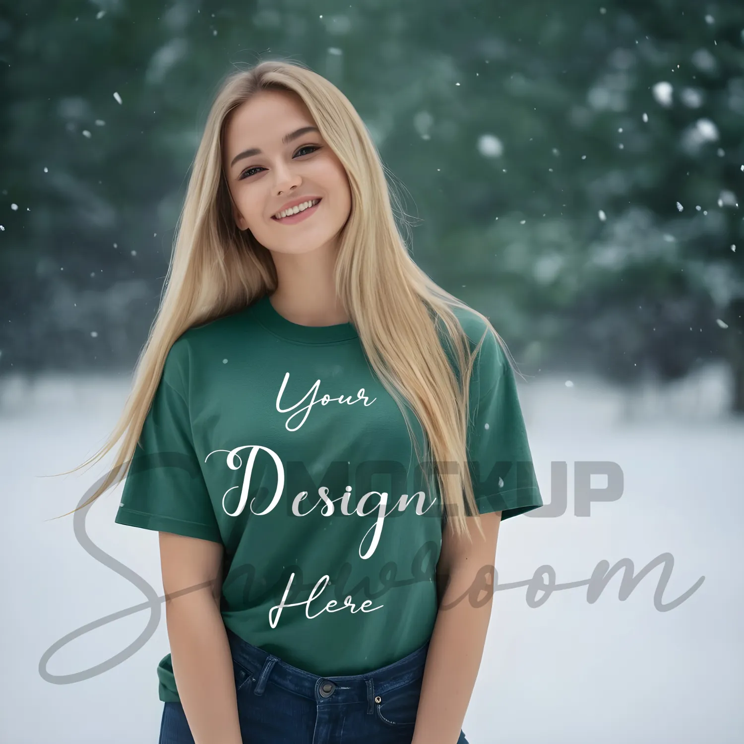 Women's Green T-Shirt Mockup, Front View